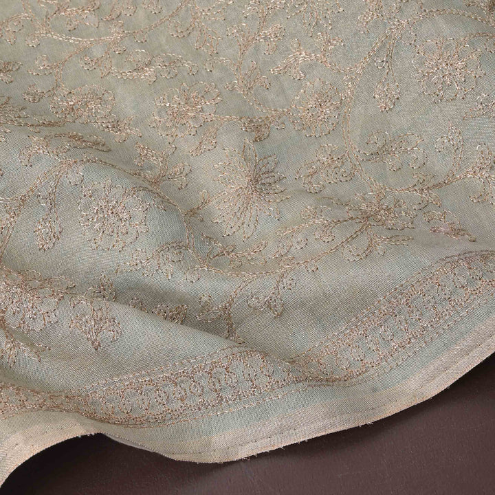 Grey Zari Embroidery Tissue Fabric