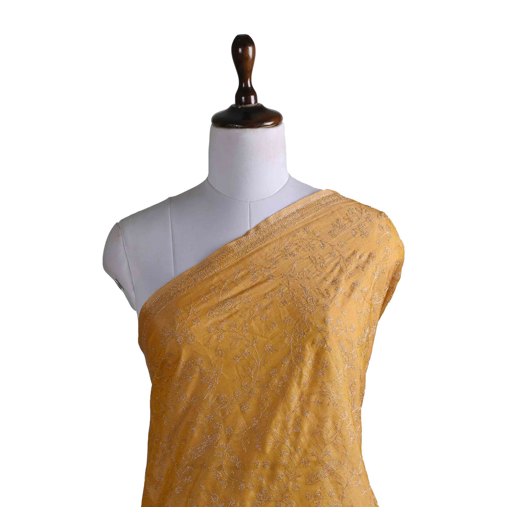 Yellow Mustard Zari Embroidery Tissue Fabric