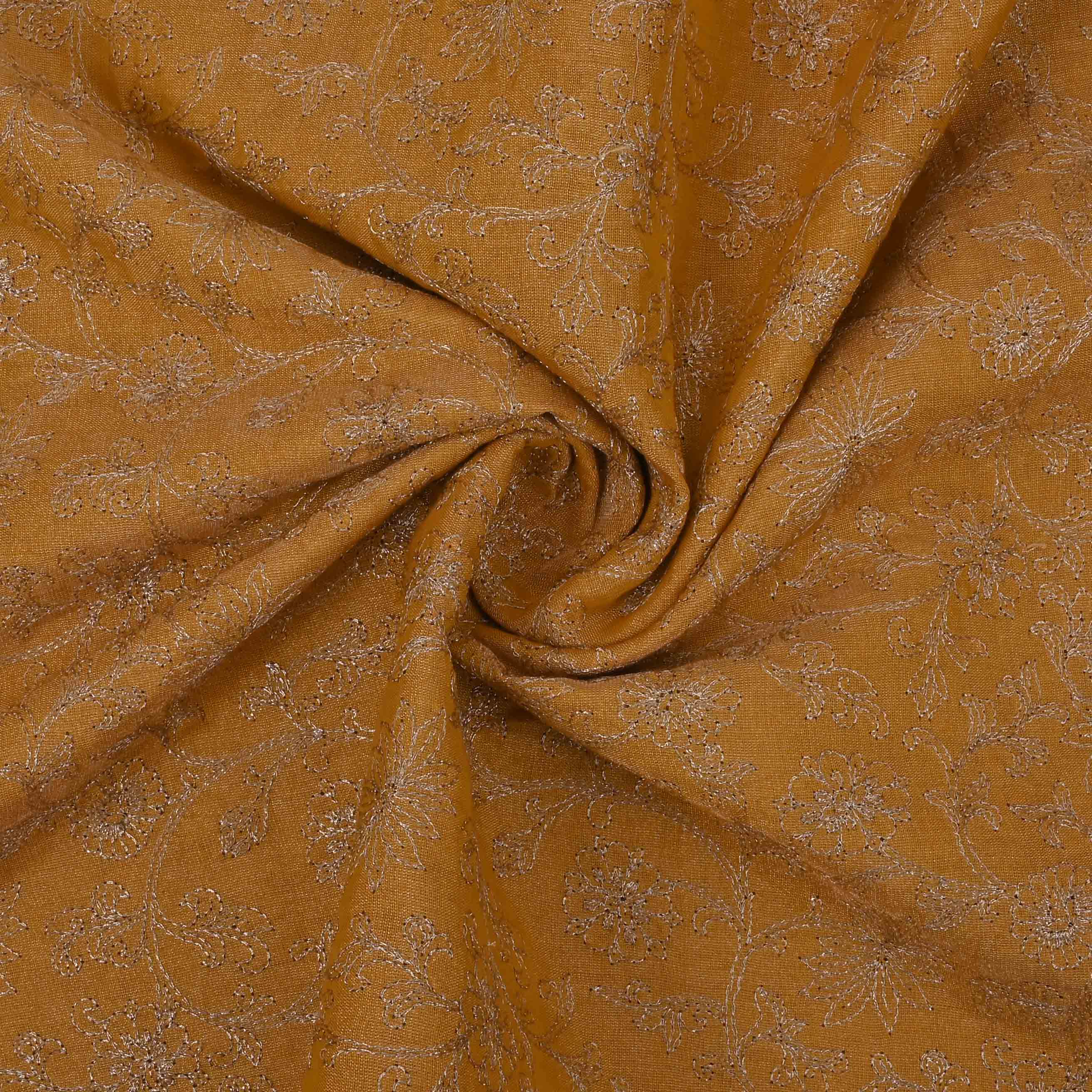 Vibrant Yellowmustard Zari Embroidery Tissue Fabric