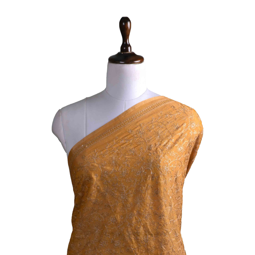 Vibrant Yellowmustard Zari Embroidery Tissue Fabric