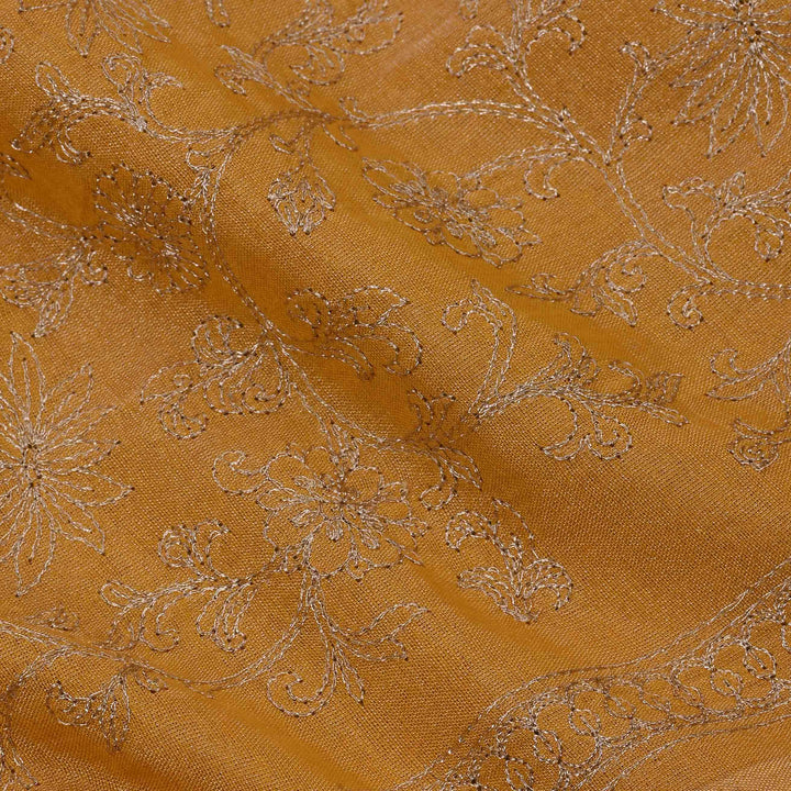 Vibrant Yellowmustard Zari Embroidery Tissue Fabric