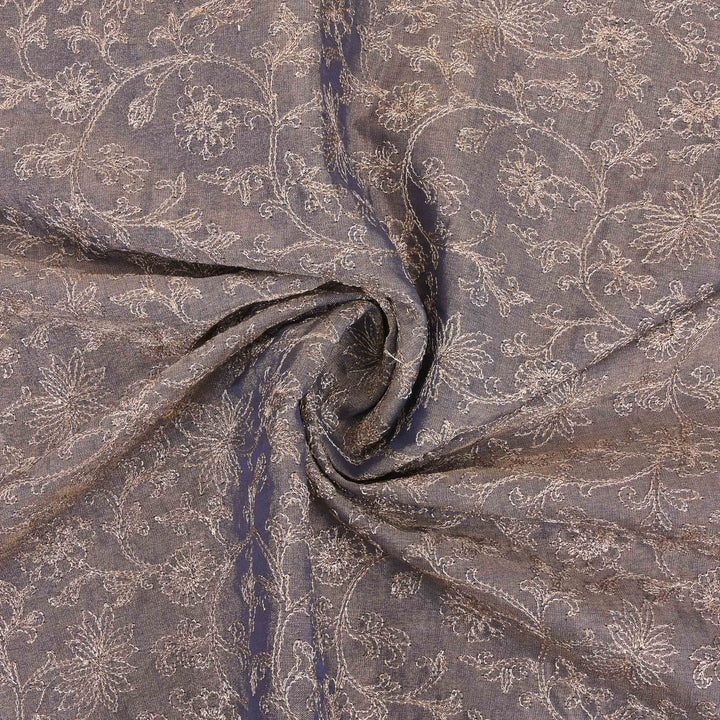 Grey Zari Embroidery Tissue Fabric