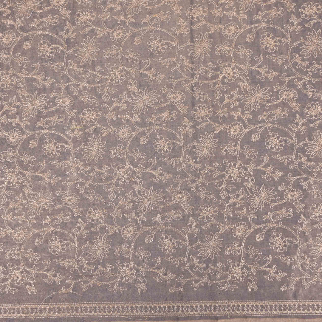 Grey Zari Embroidery Tissue Fabric