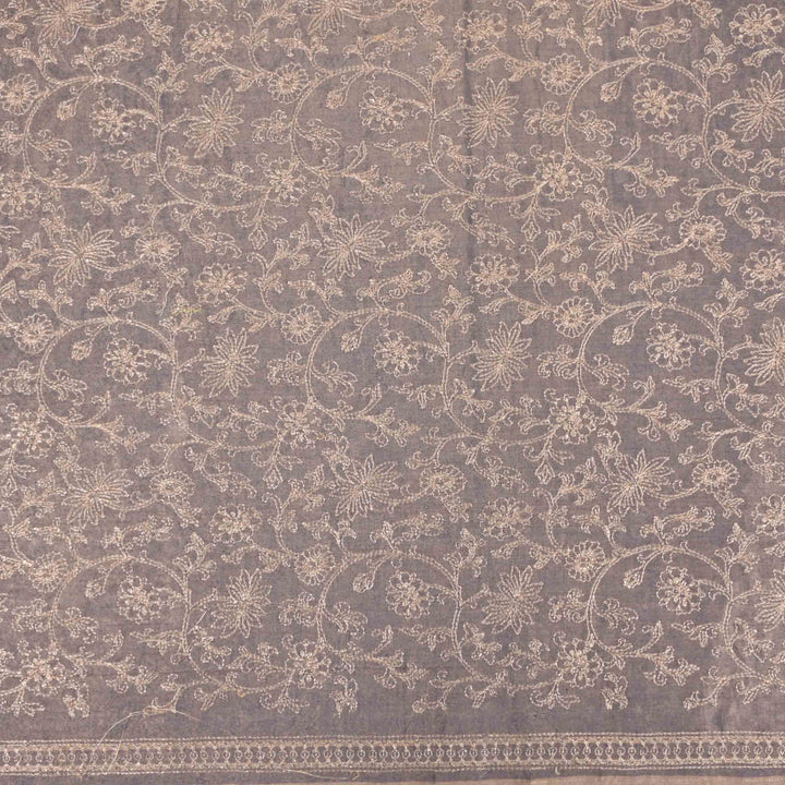 Grey Zari Embroidery Tissue Fabric