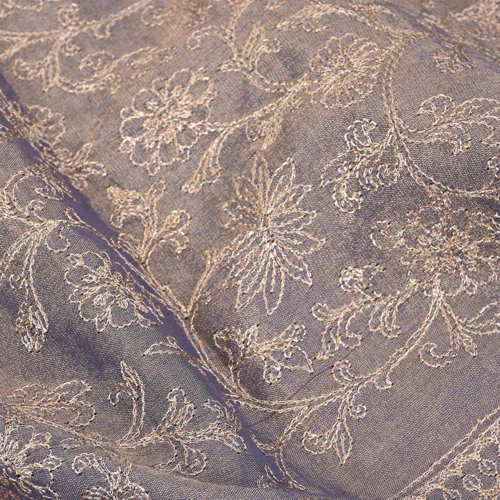 Grey Zari Embroidery Tissue Fabric