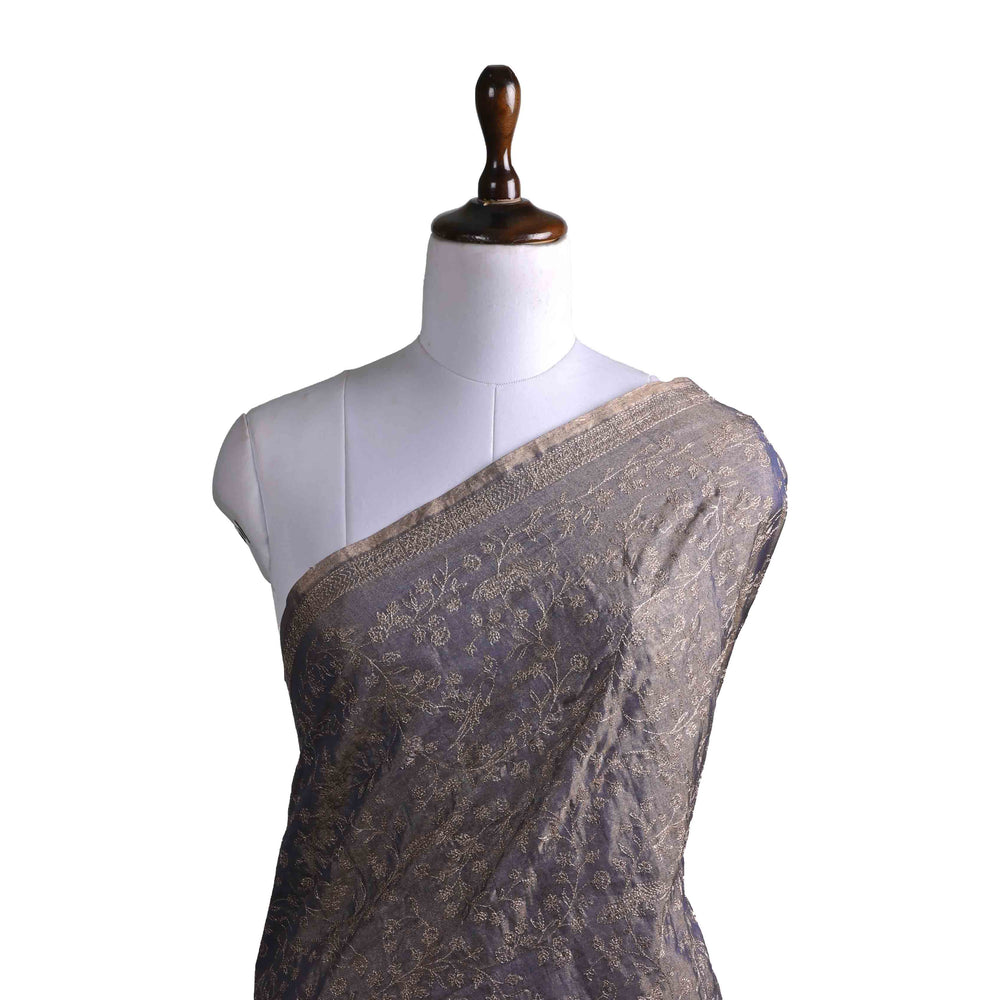 Grey Zari Embroidery Tissue Fabric