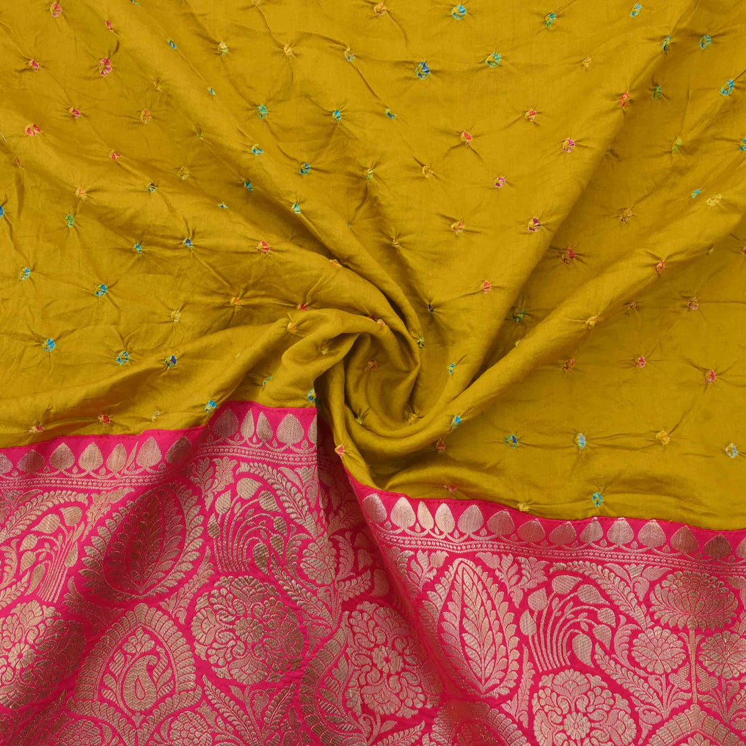 Beautiful Yellowmustard Bandhy Bandhani Tussar Fabric