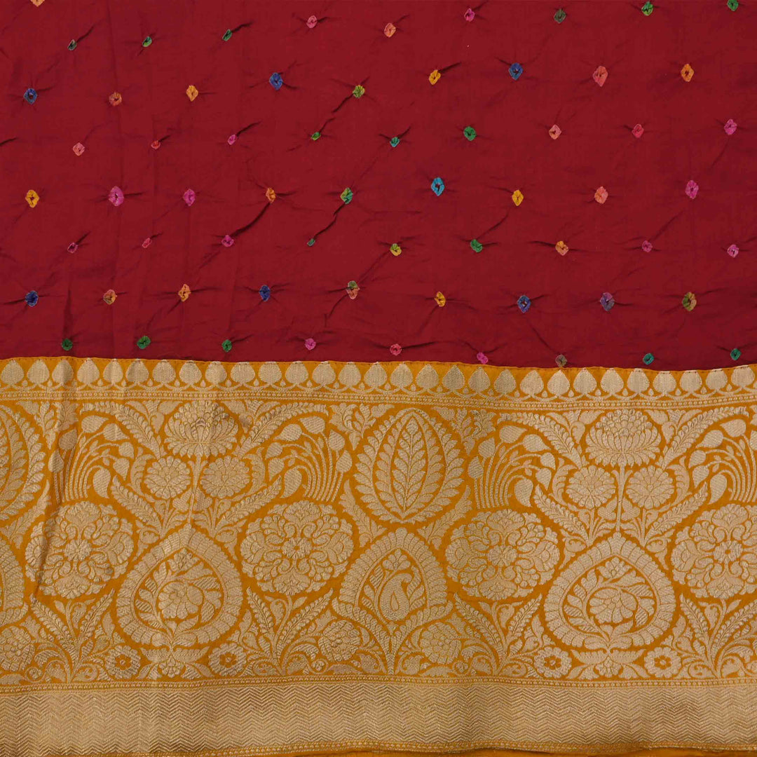 Red Bandhy Bandhani Tussar Fabric