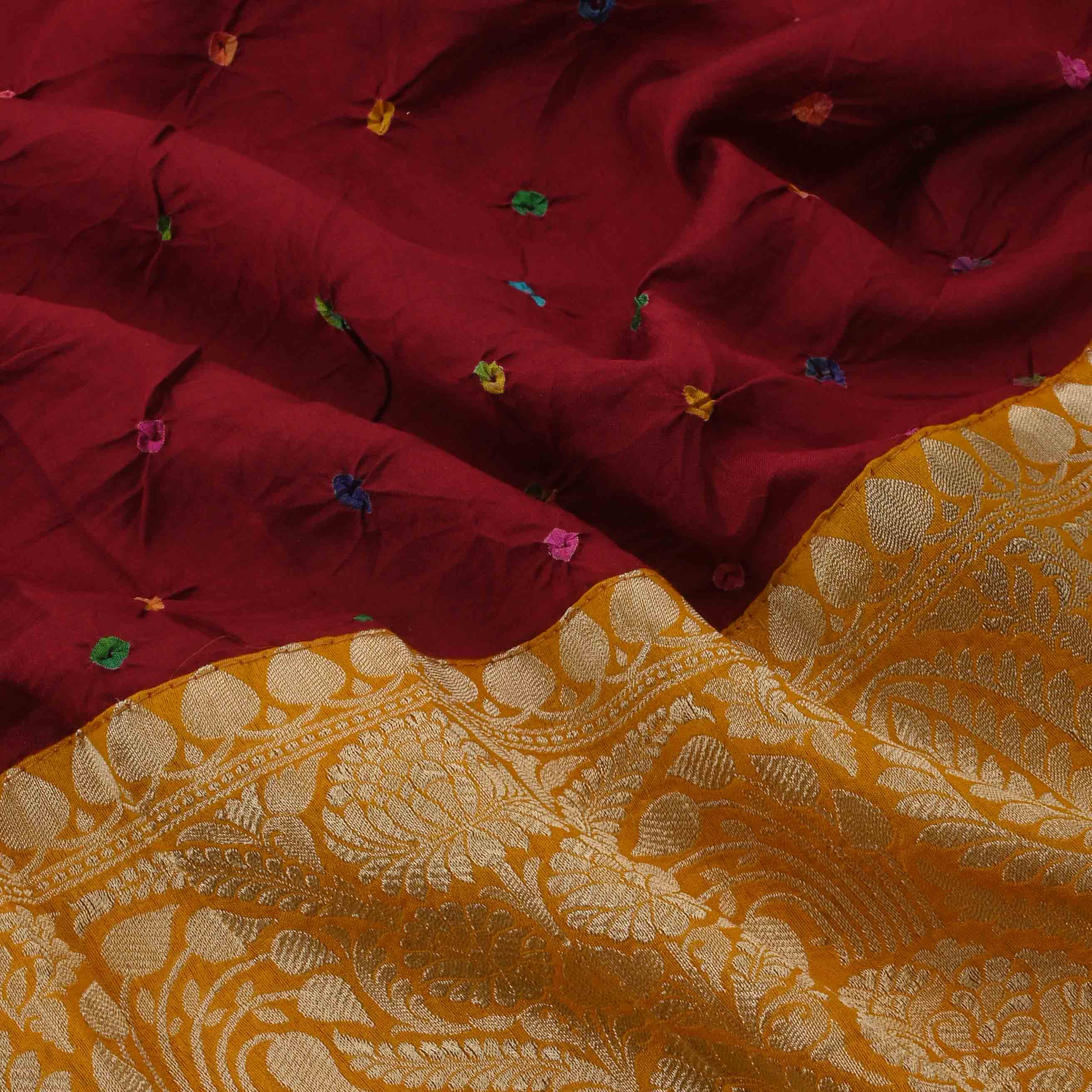 Red Bandhy Bandhani Tussar Fabric