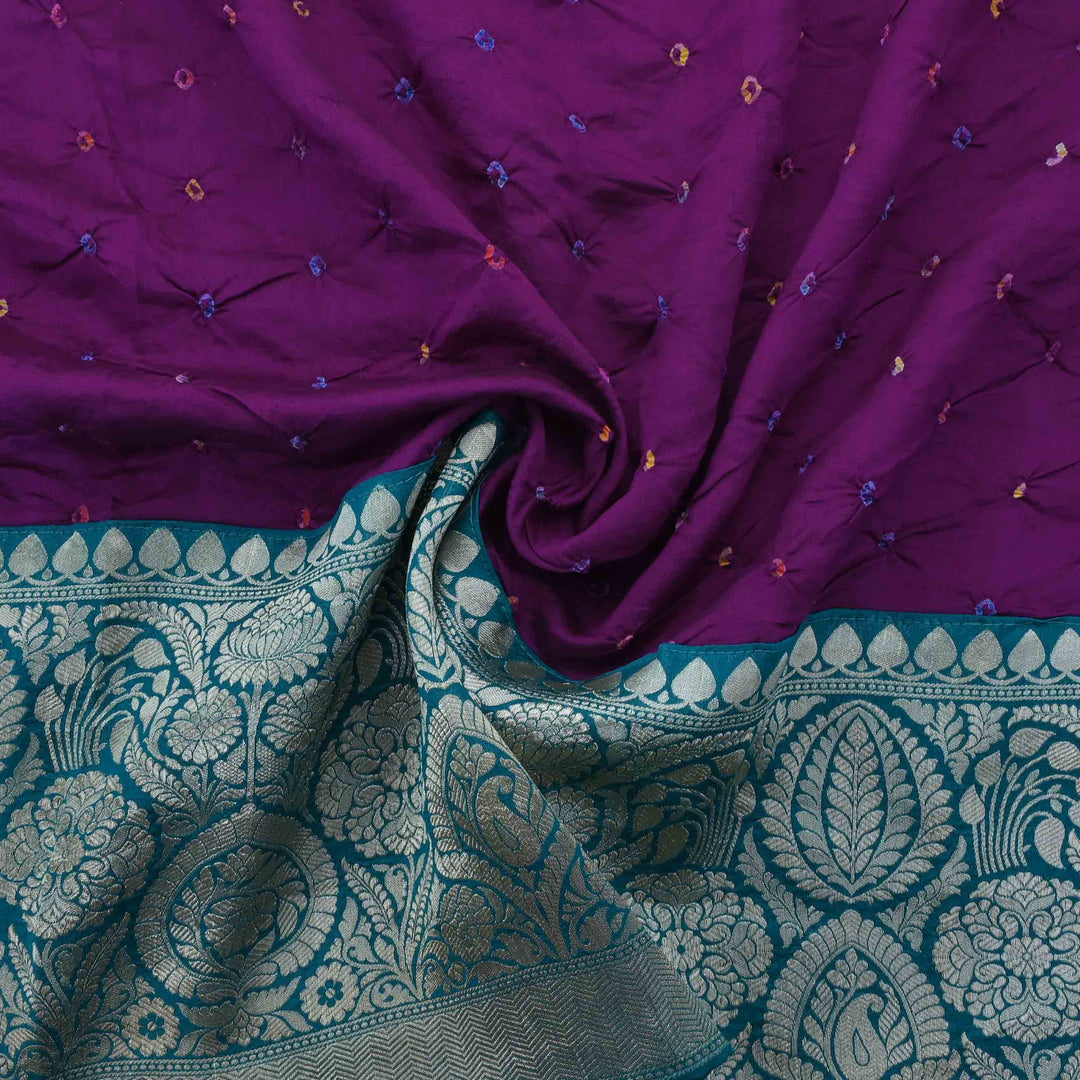Purple Violet Bandhy Bandhani Tussar Fabric