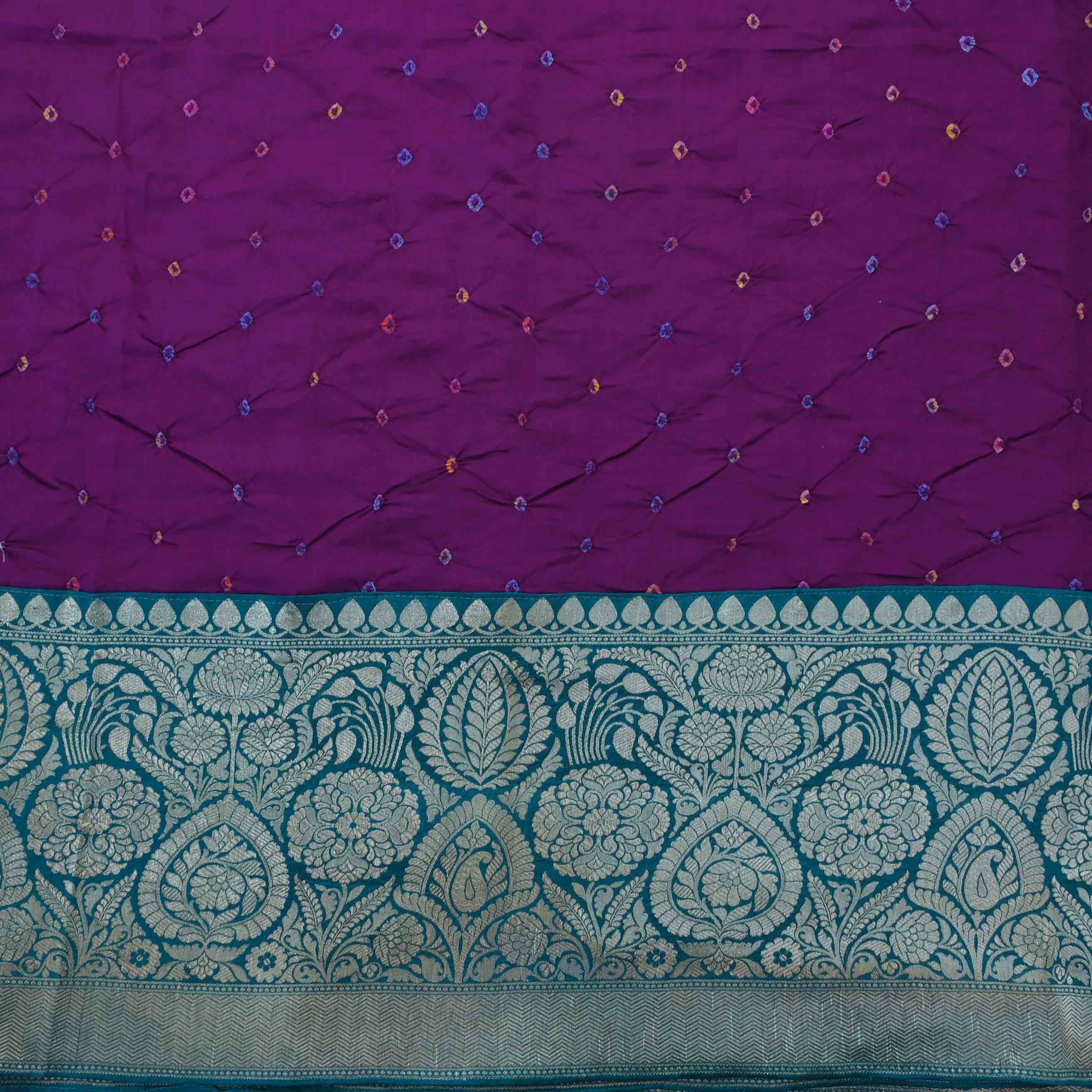 Purple Violet Bandhy Bandhani Tussar Fabric