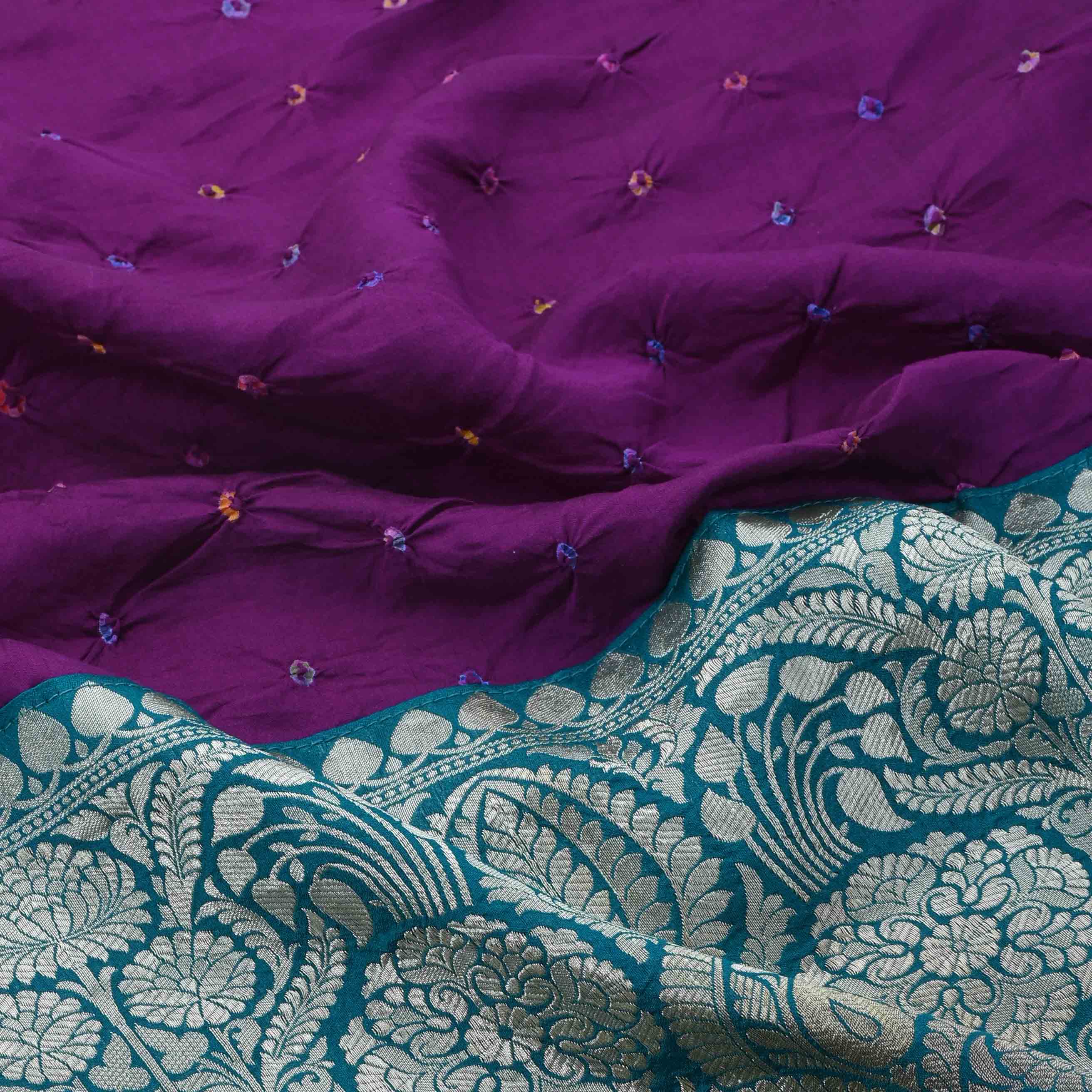 Purple Violet Bandhy Bandhani Tussar Fabric