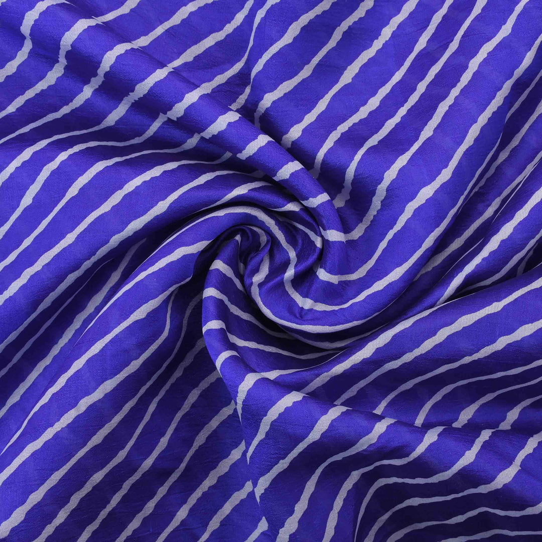 Blue Geometric Printed Silk Fabric