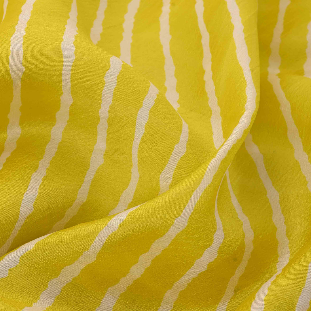 Yellow Mustard Geometrical Printed Silk Fabric