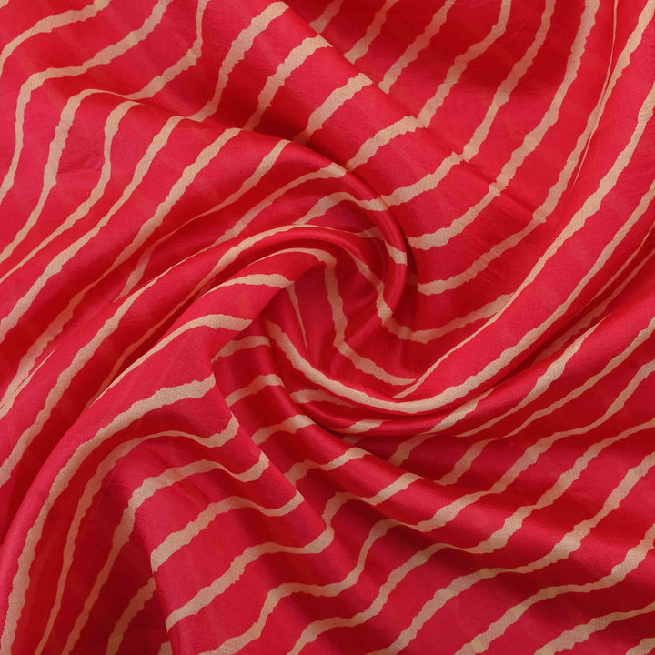 Red Printed Silk With Geometrical Patterns Fabric