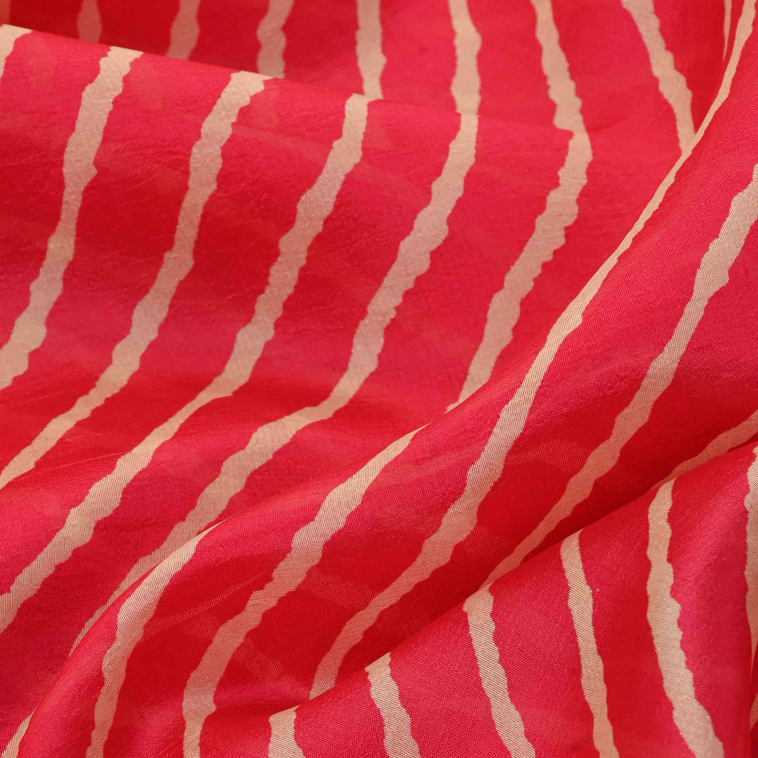 Red Printed Silk With Geometrical Patterns Fabric