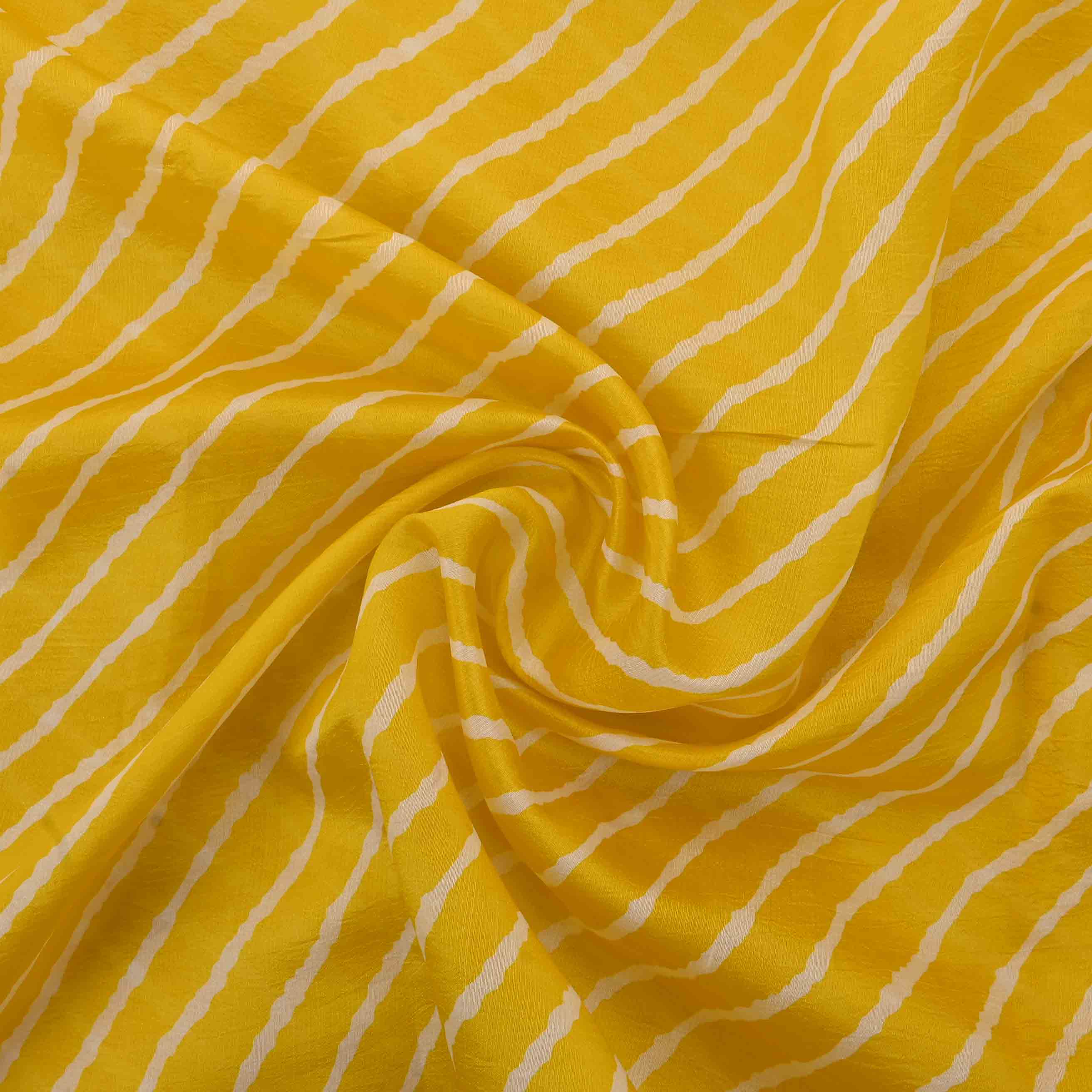 Yellow Mustard Geometrical Printed Silk Fabric