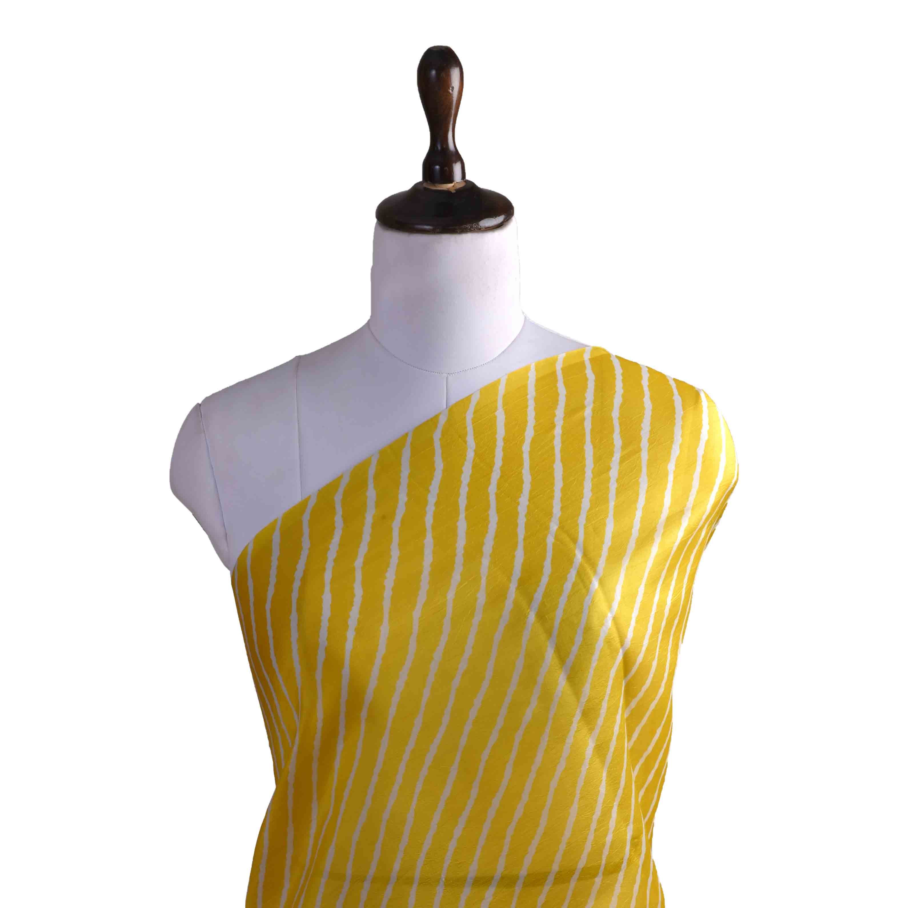 Yellow Mustard Geometrical Printed Silk Fabric