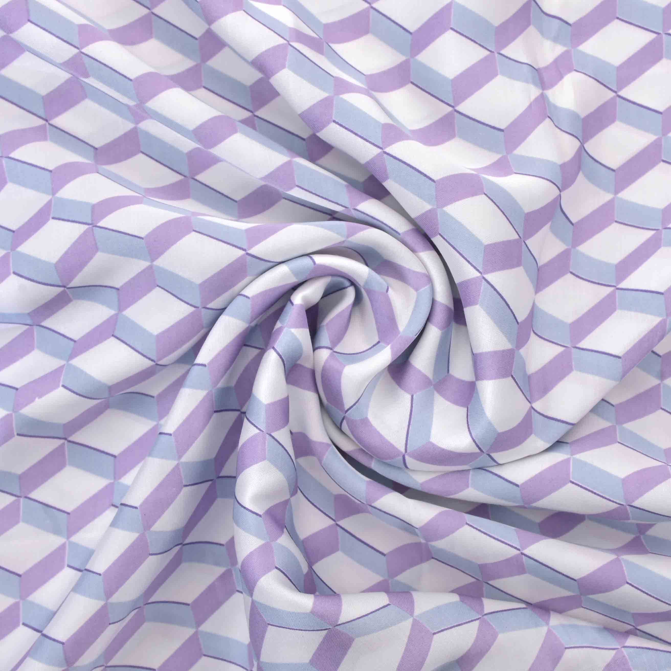 White Geometrical Printed Satin Fabric