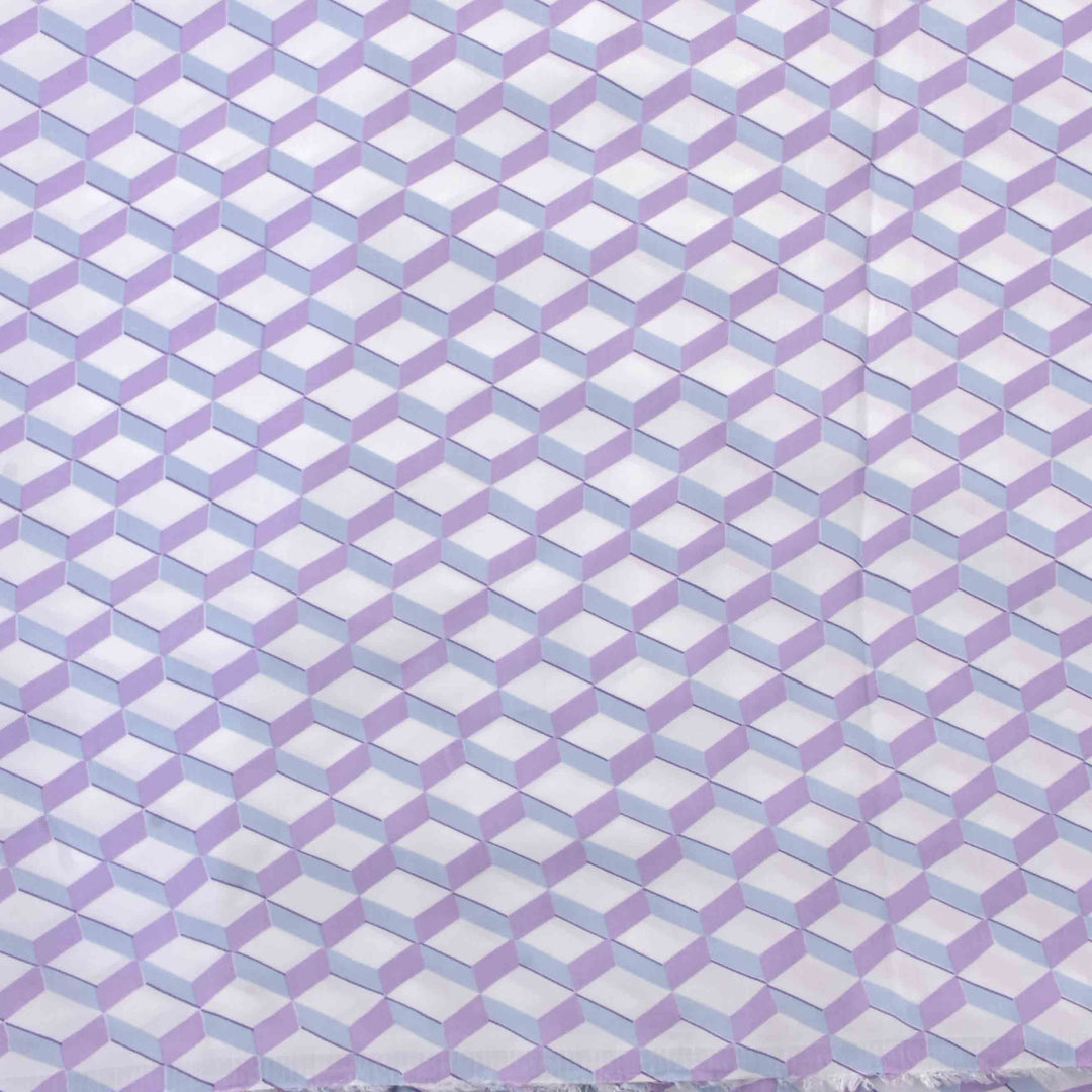 White Geometrical Printed Satin Fabric