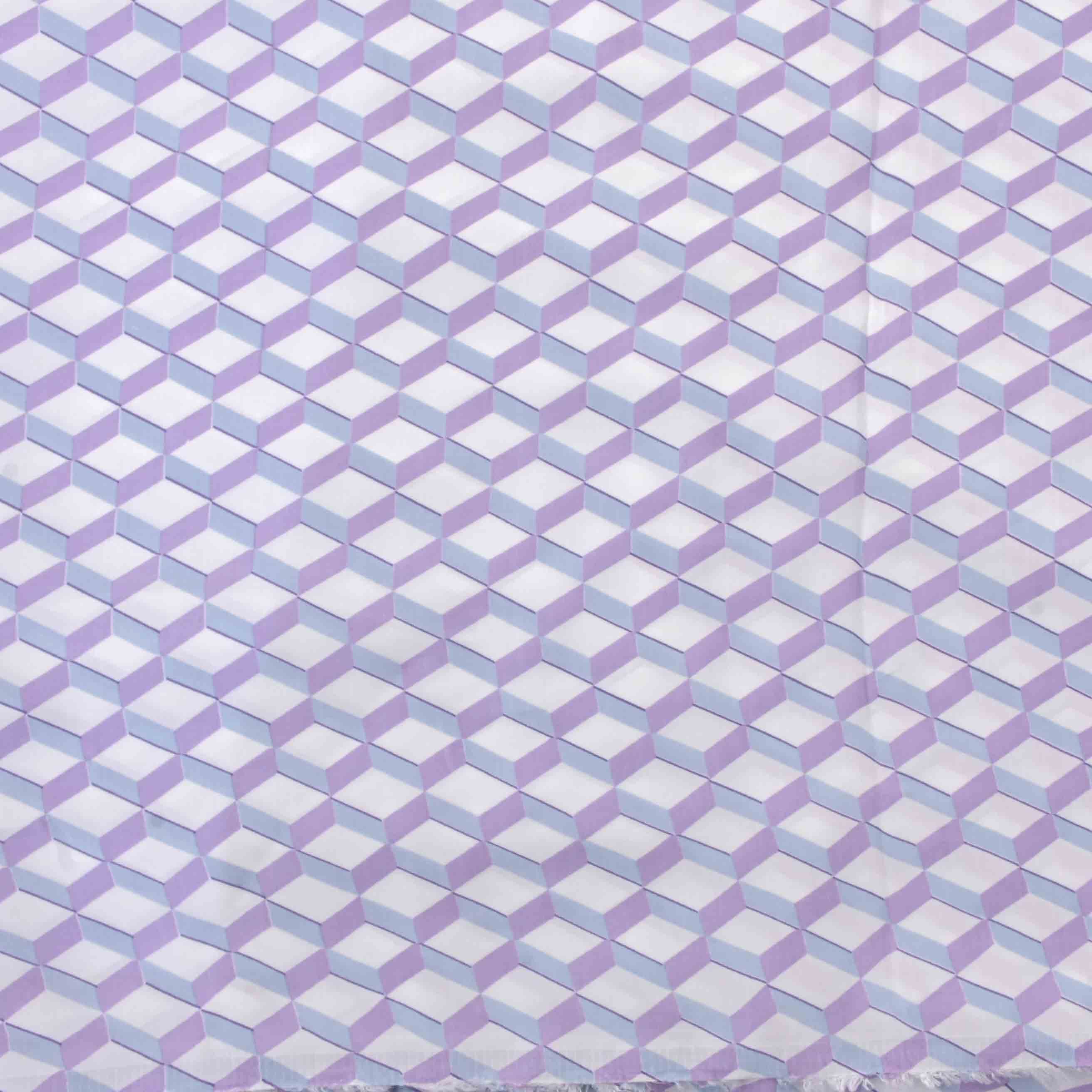 White Geometrical Printed Satin Fabric