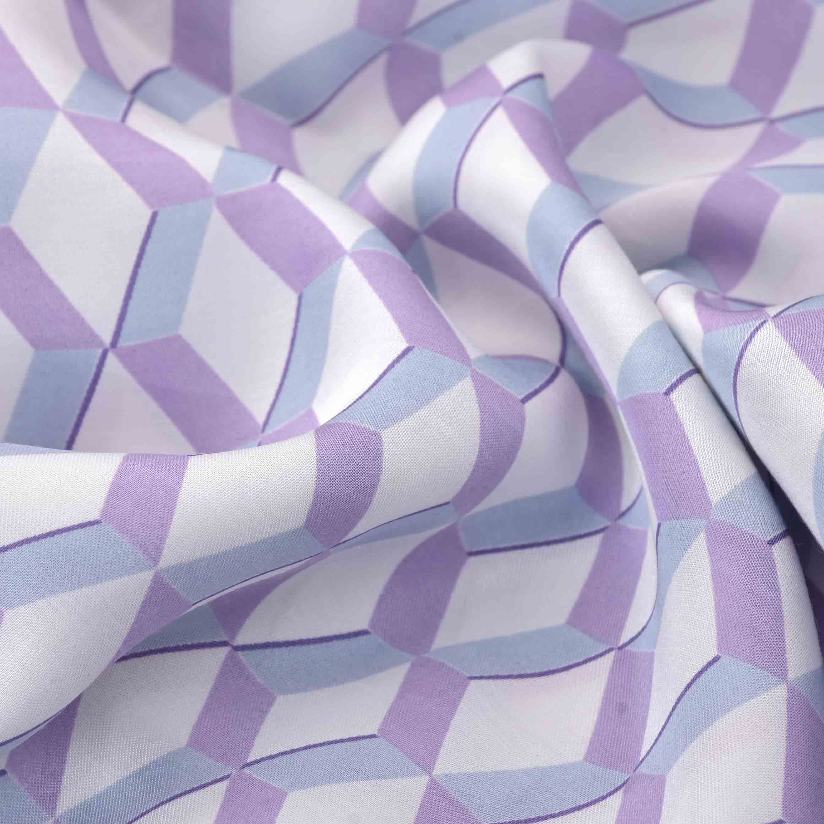 White Geometrical Printed Satin Fabric