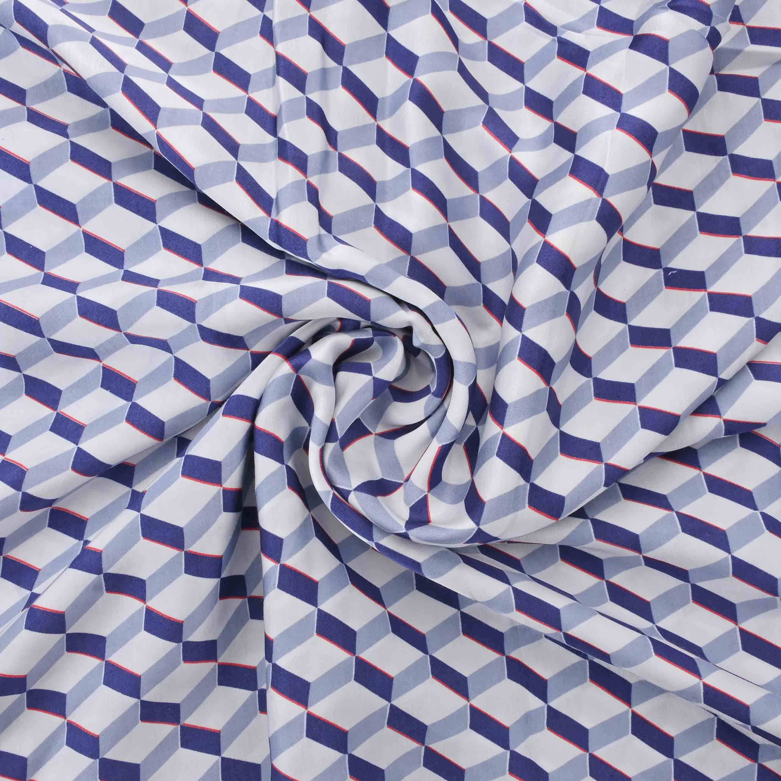 White Geometrical Printed Satin Fabric