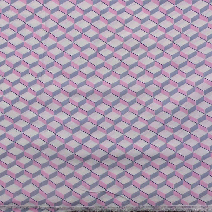 White Geometrical Printed Satin Fabric