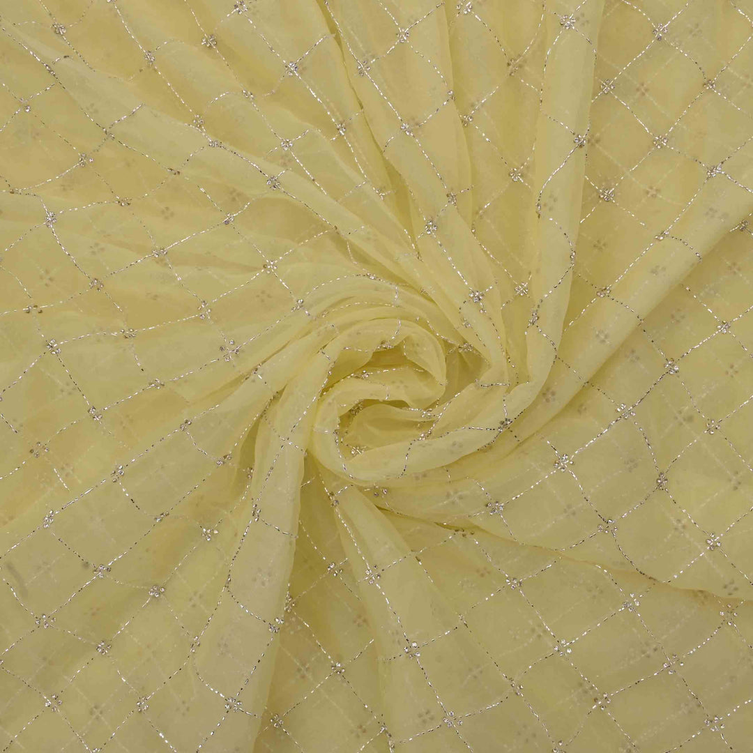 Yellow Mustard Embroidered Organza Fabric