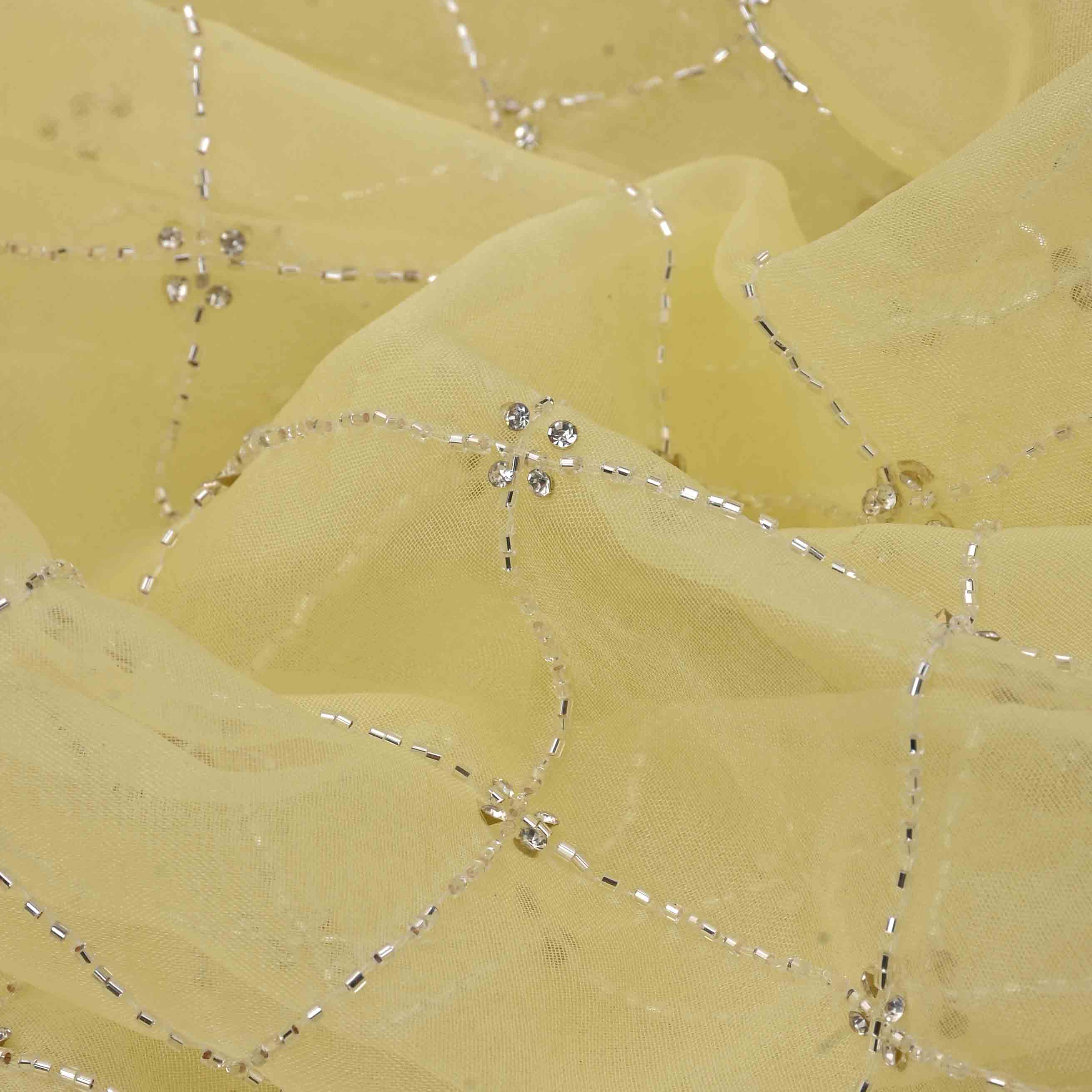 Yellow Mustard Embroidered Organza Fabric