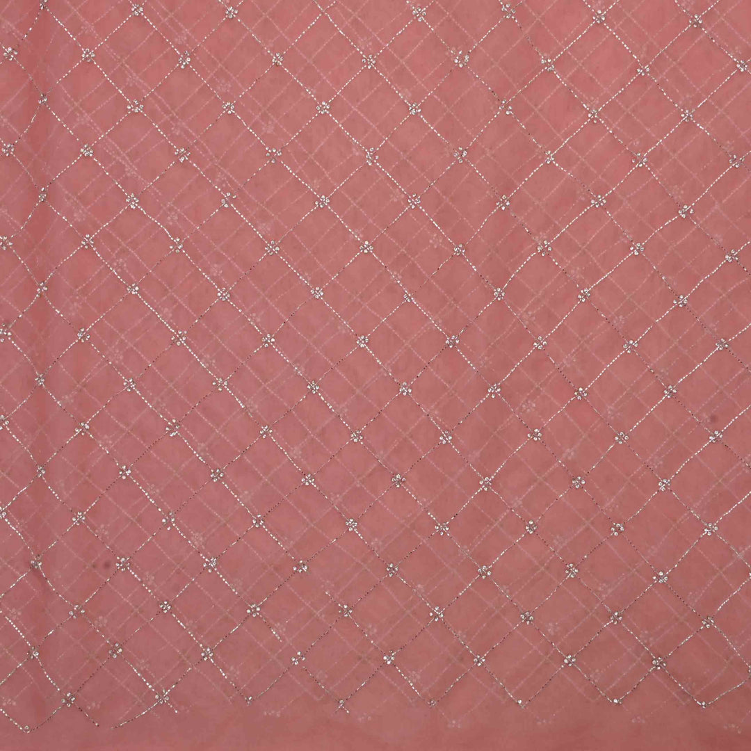 Orange Peach Embroidered Organza Fabric