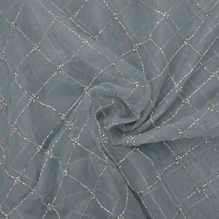Grey Embroidered Organza Fabric