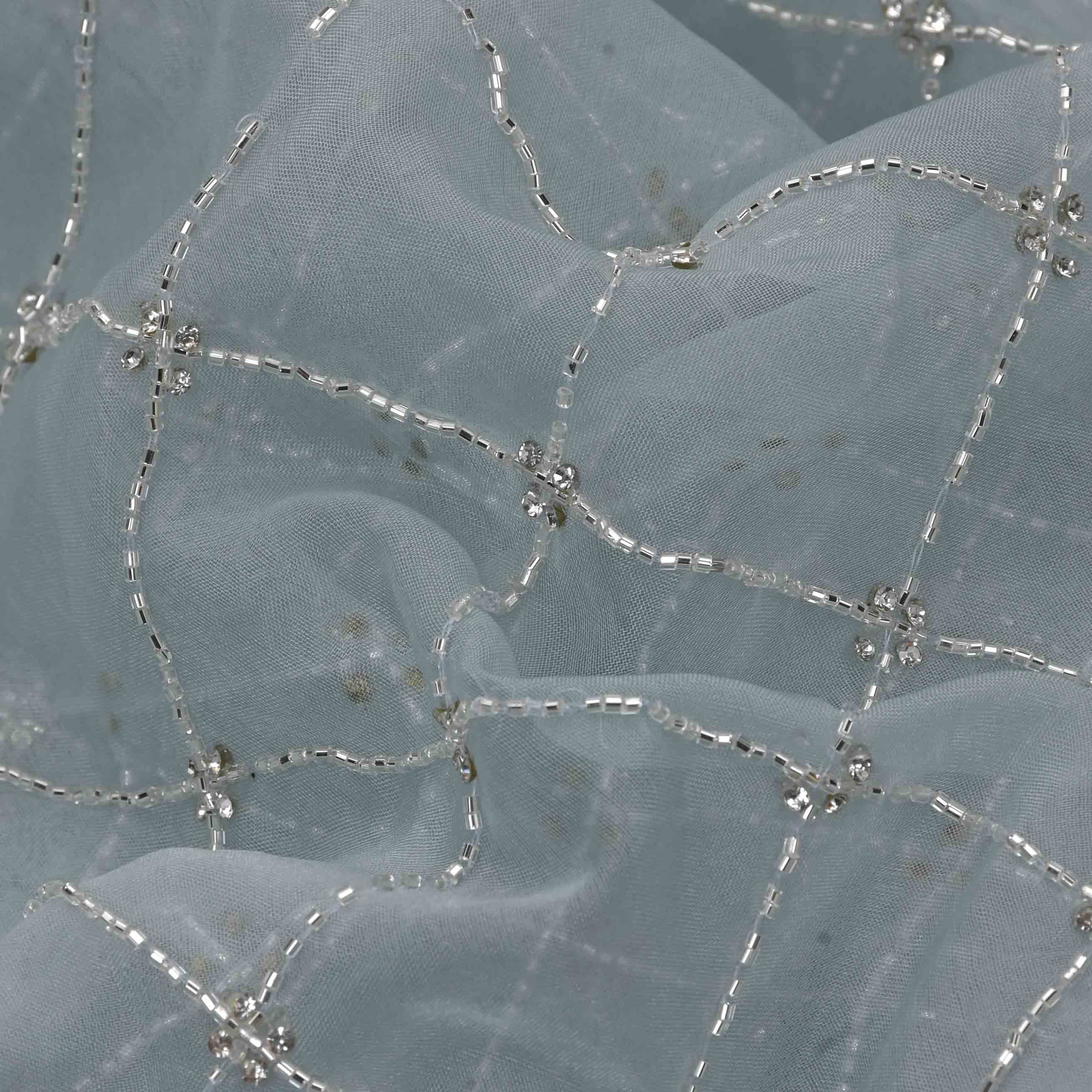 Grey Embroidered Organza Fabric