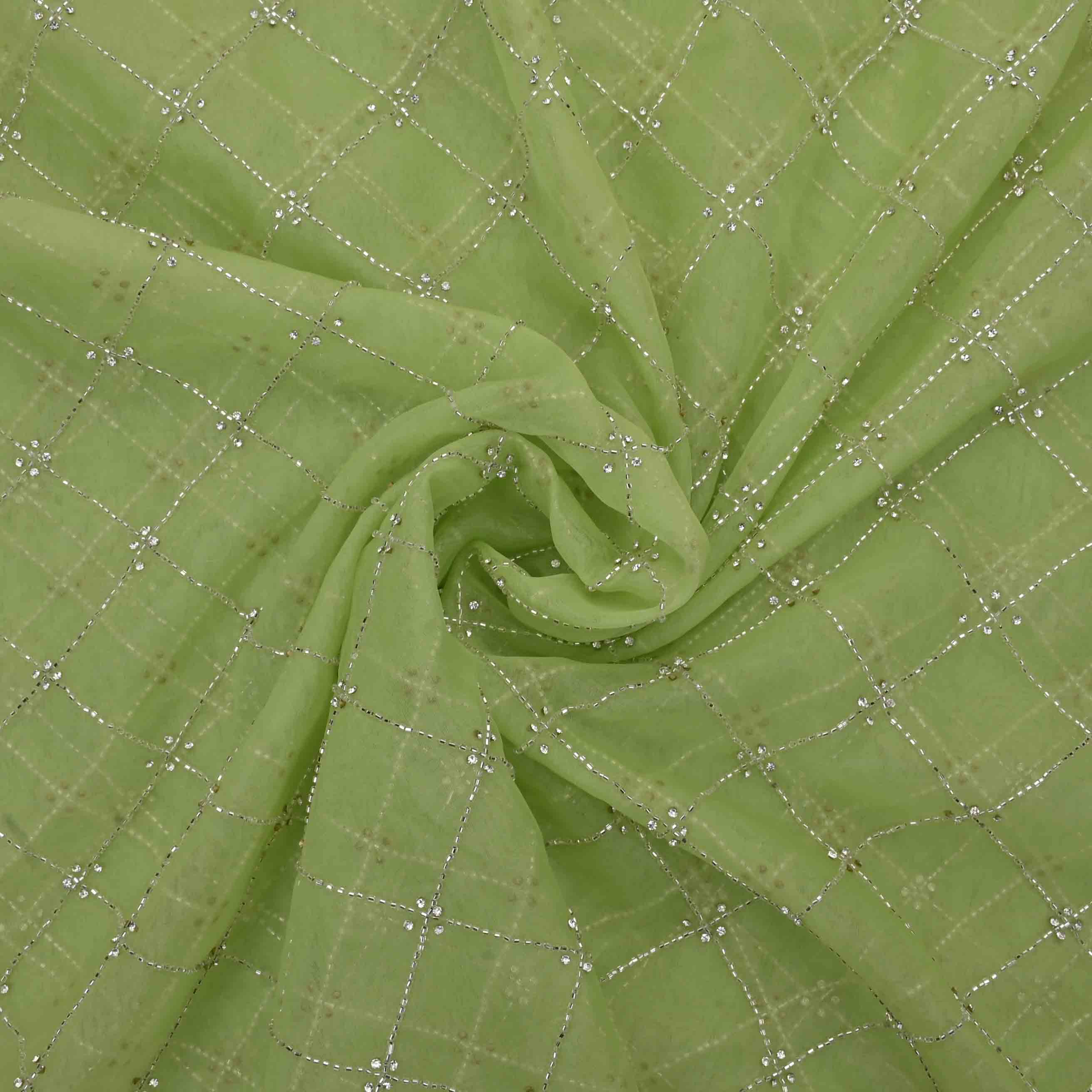 Green Embroidery Organza Fabric