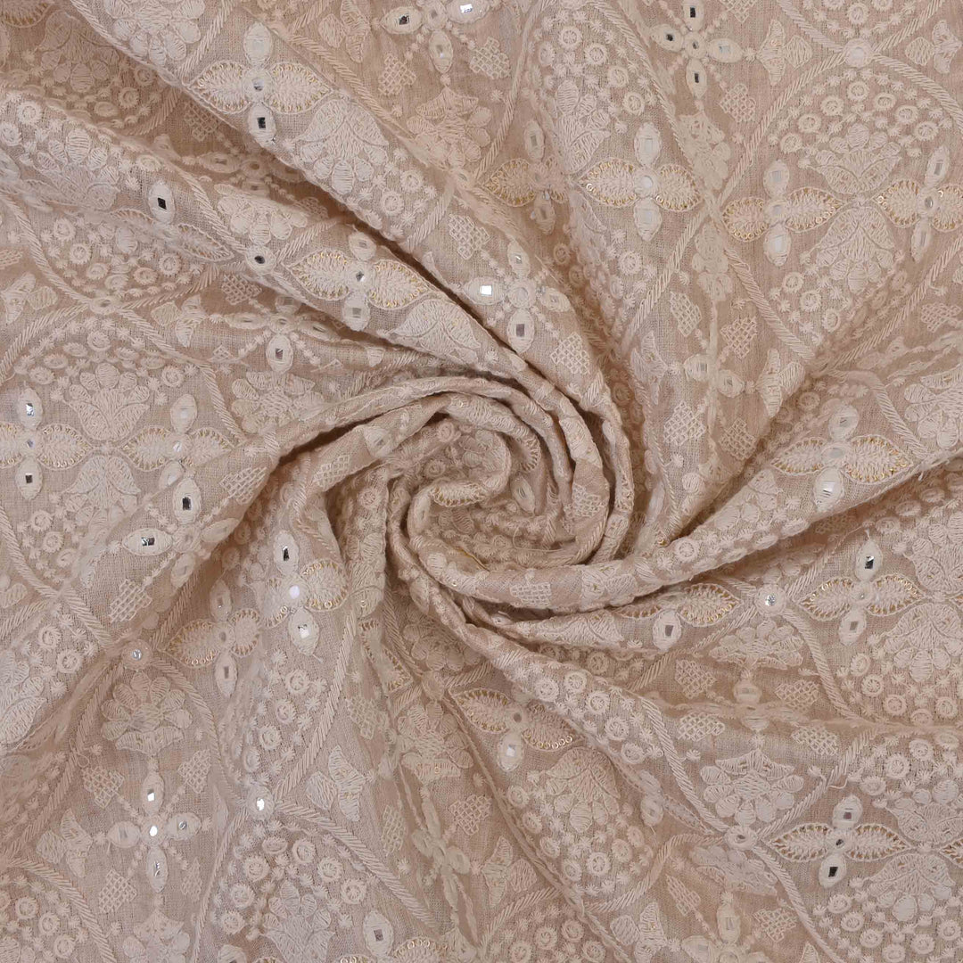 Half White Moonga Embroidered Fabric