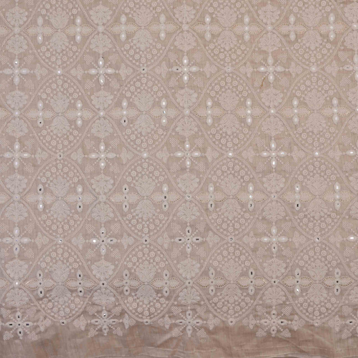 Half White Moonga Embroidered Fabric