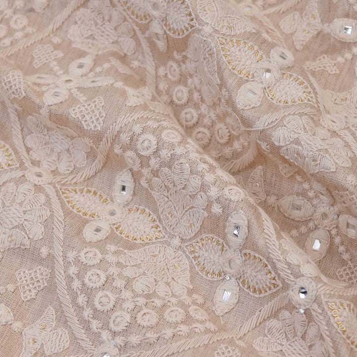 Half White Moonga Embroidered Fabric