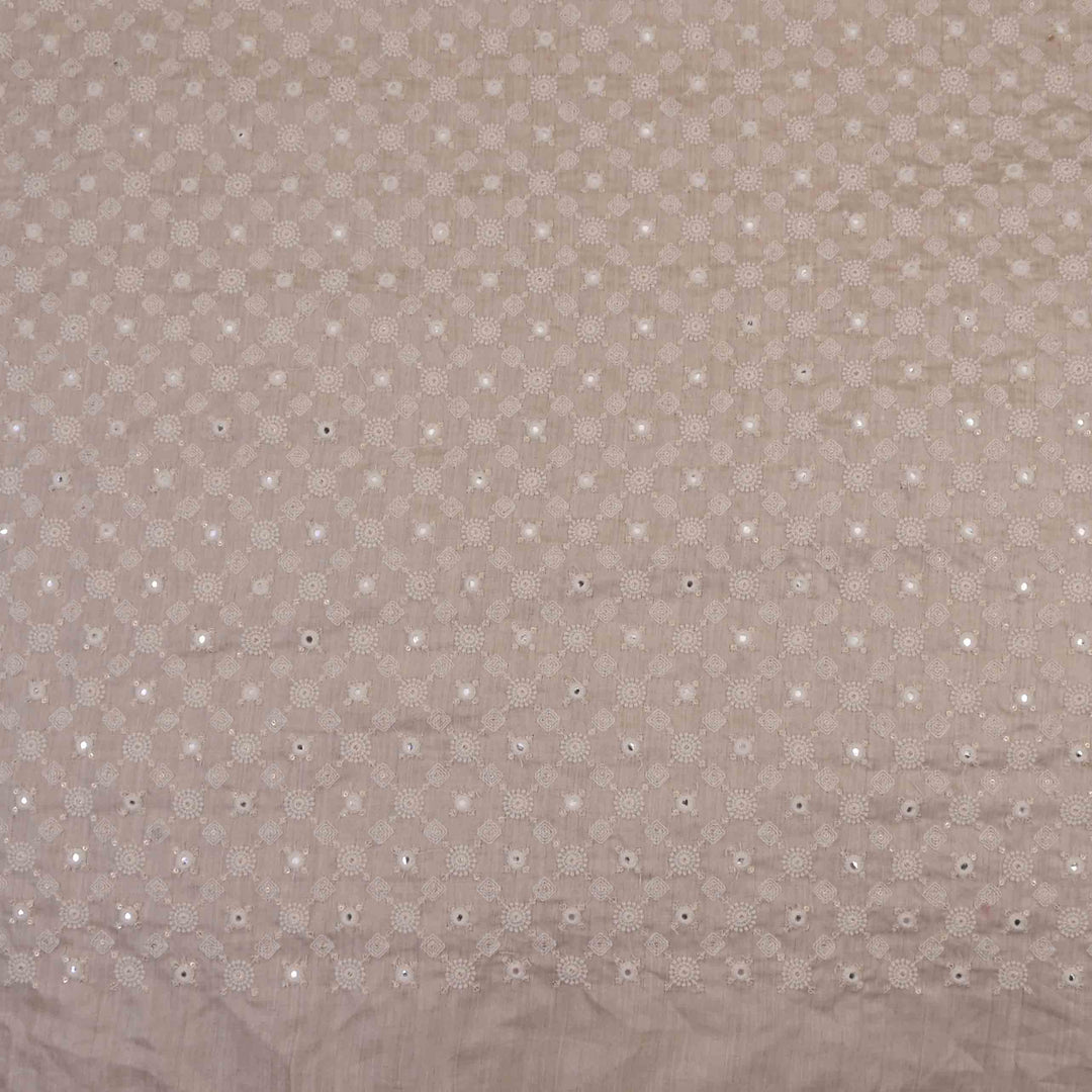 Antique White Tussar Embroidered Fabric