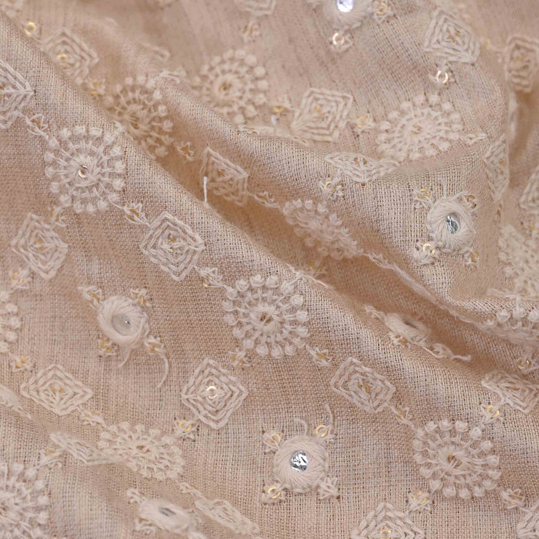 Antique White Tussar Embroidered Fabric