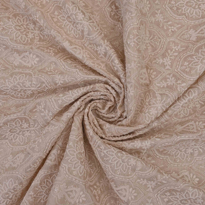 Spring White Moonga Embroidered Fabric