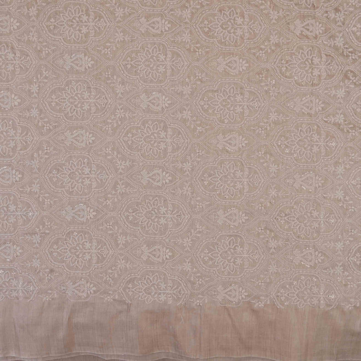 Spring White Moonga Embroidered Fabric