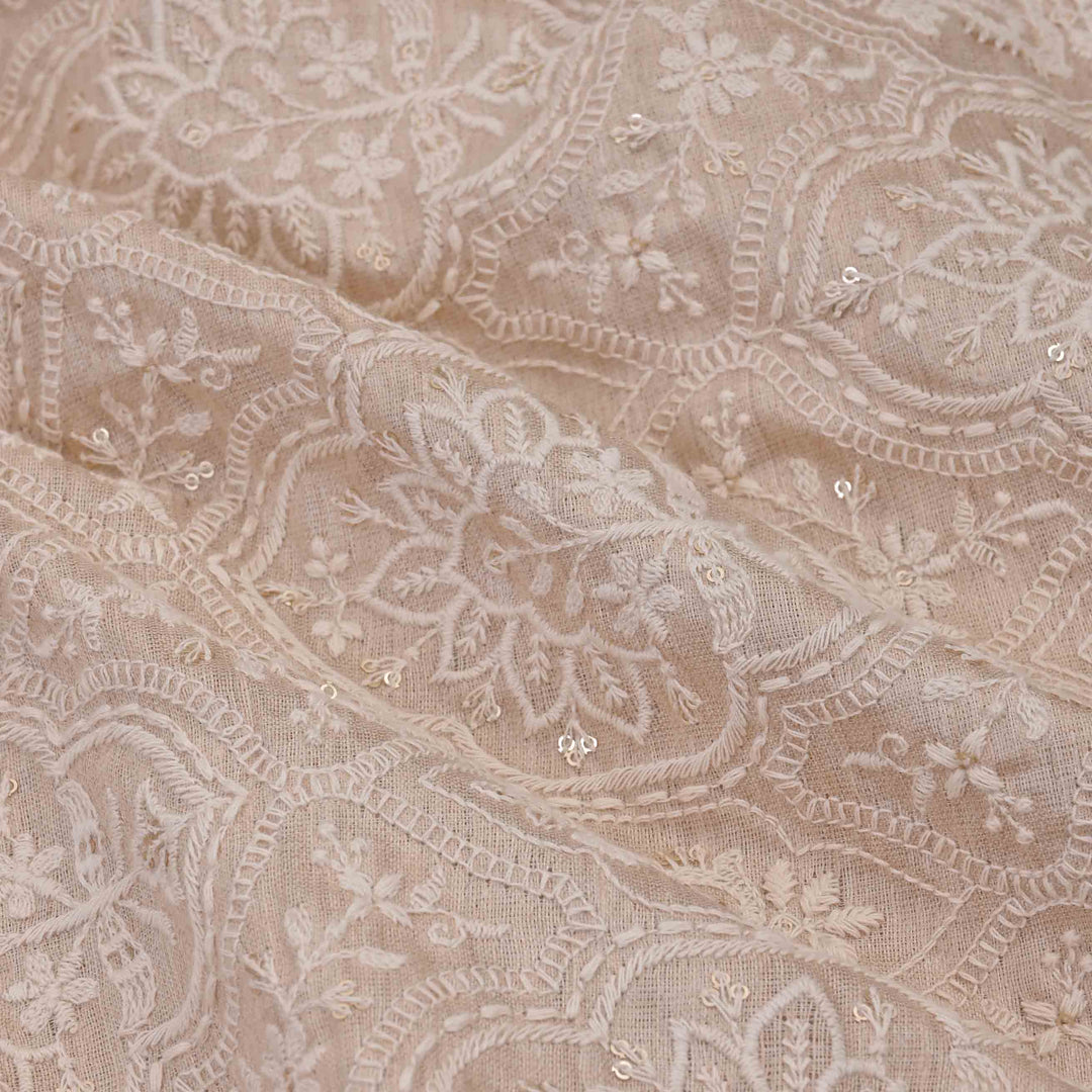 Spring White Moonga Embroidered Fabric