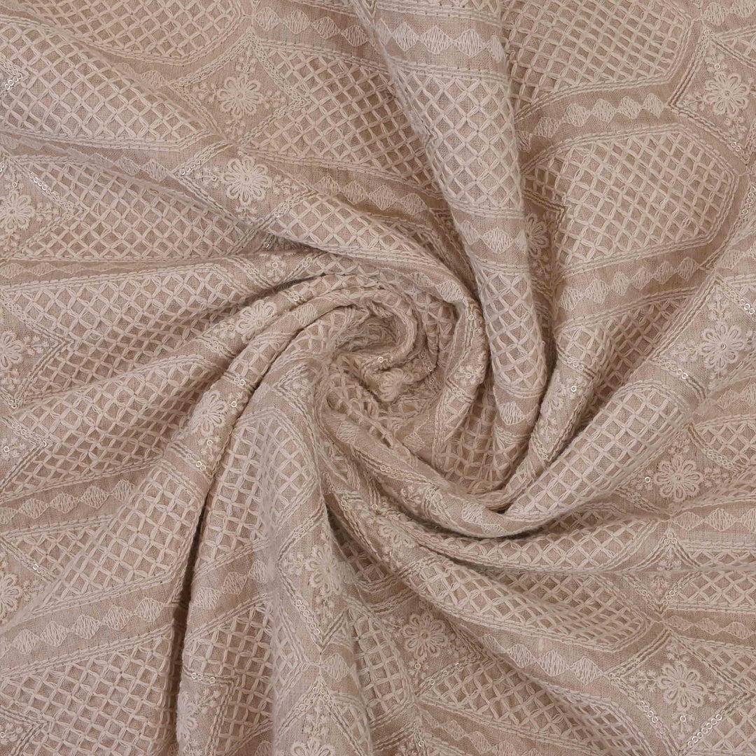 Albescent White Tussar Embroidered Fabric