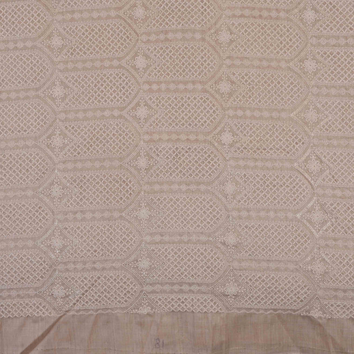 Albescent White Tussar Embroidered Fabric