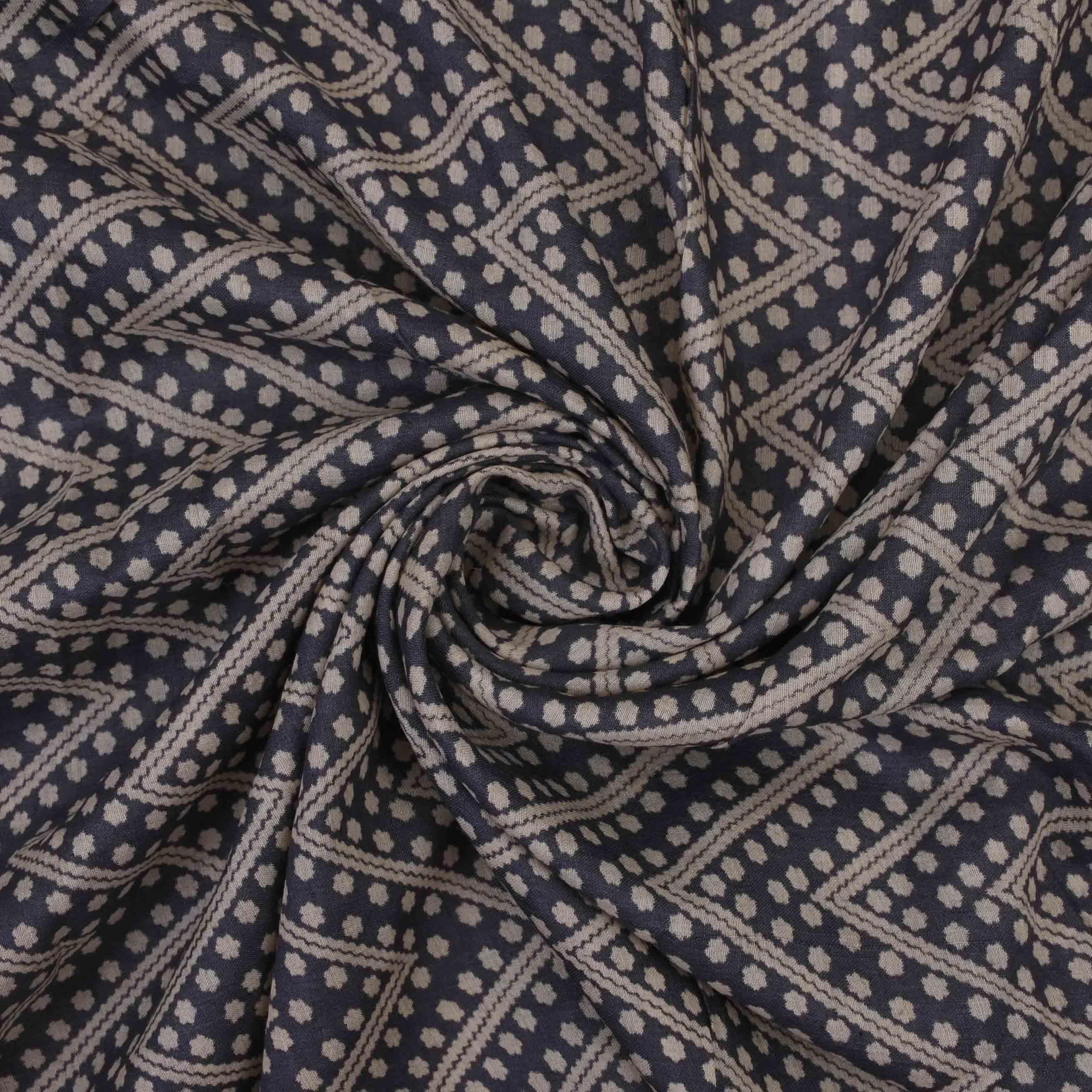 Soft Grey Printed Tussar Fabric