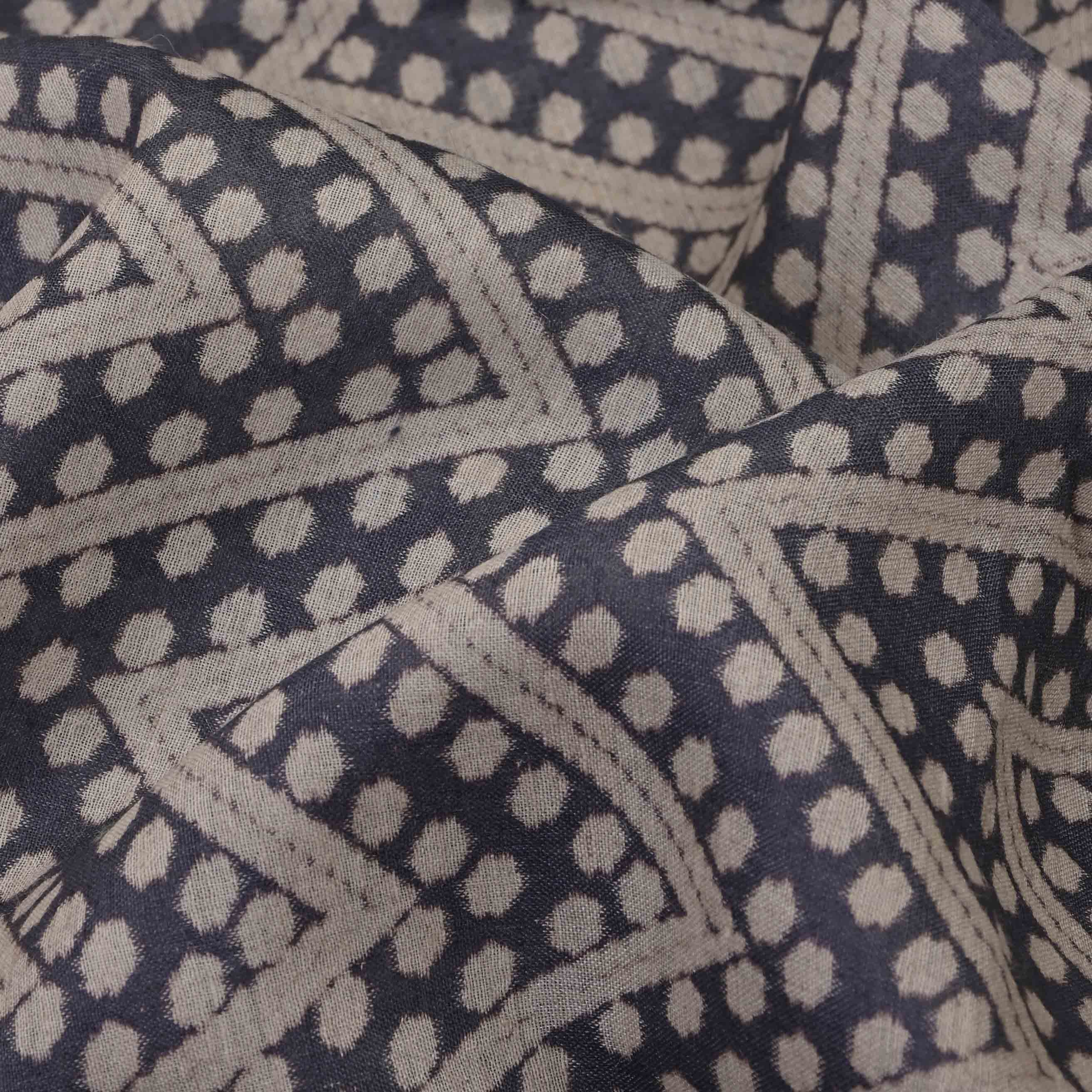 Blackish Grey Printed Tussar Fabric