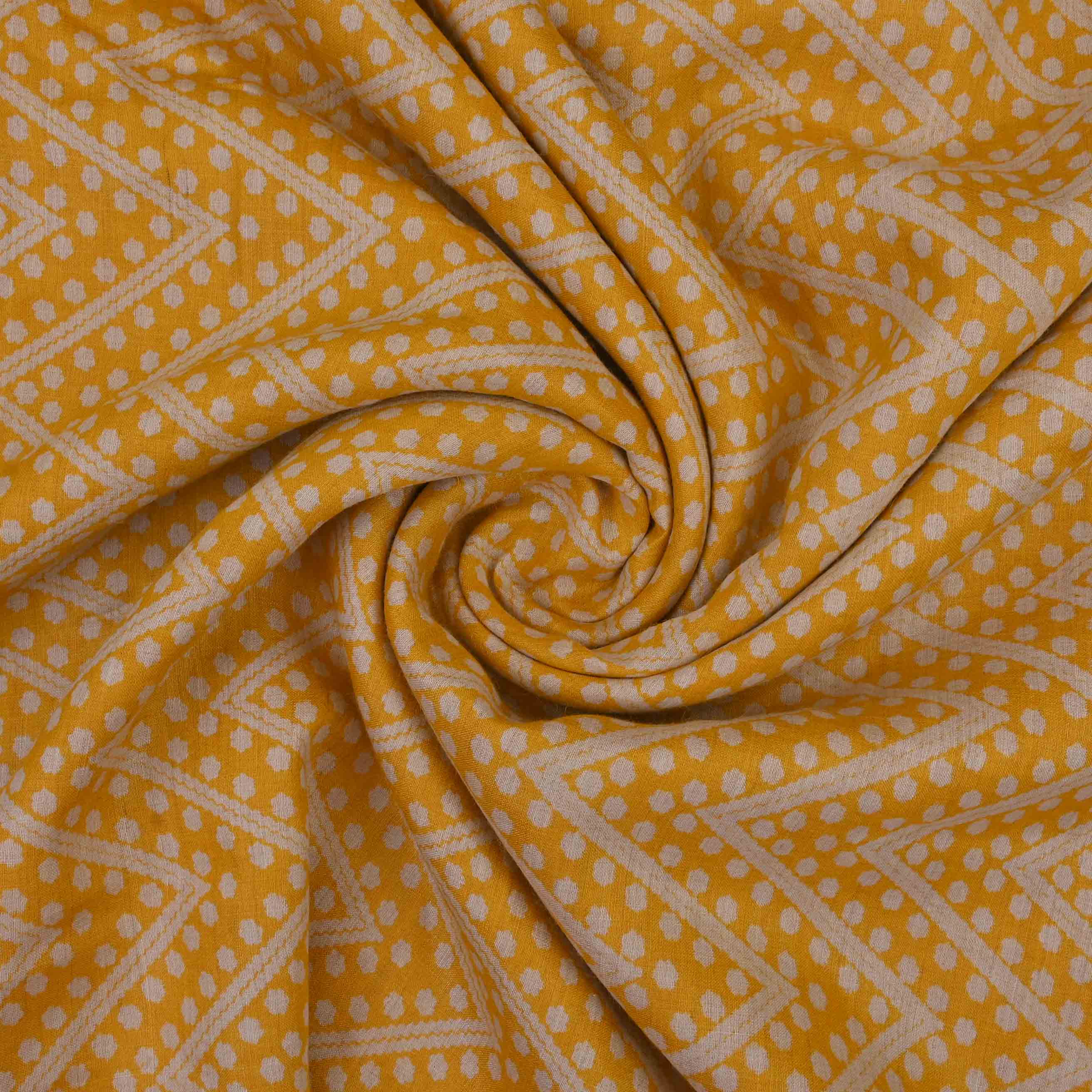 Saffron Yellow Printed Tussar Fabric