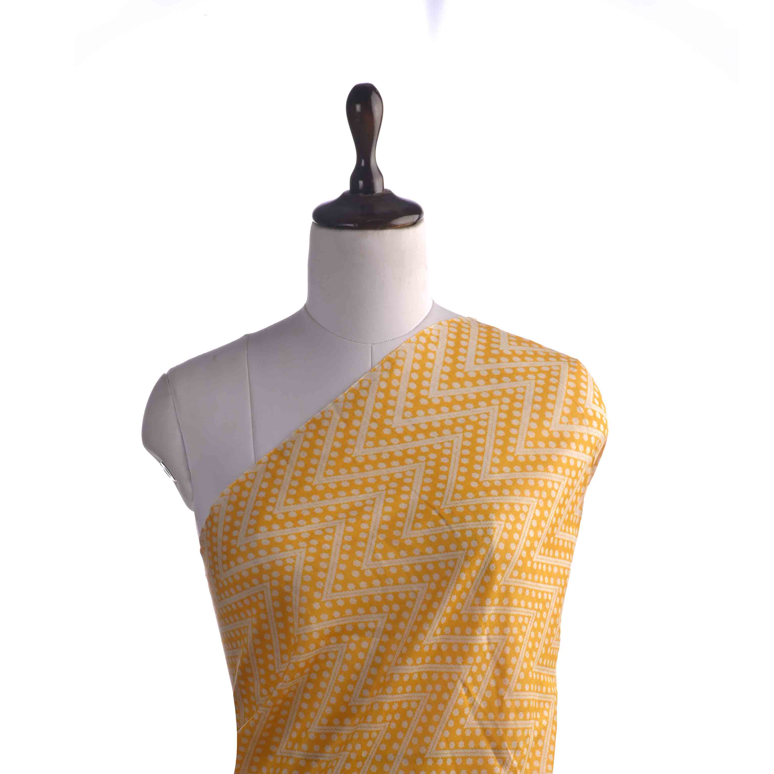 Saffron Yellow Printed Tussar Fabric