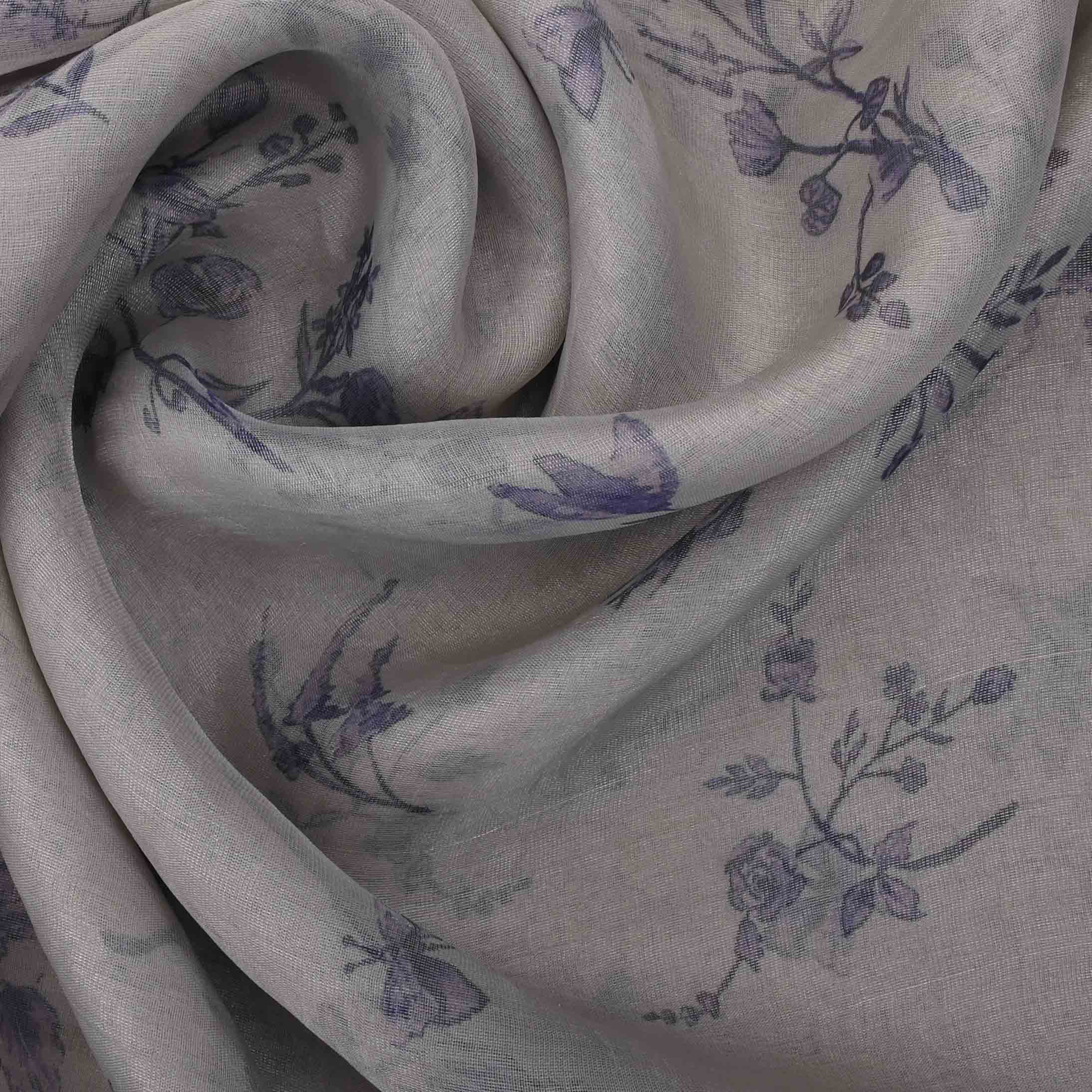 Mercury White Floral Printed Organza Fabric