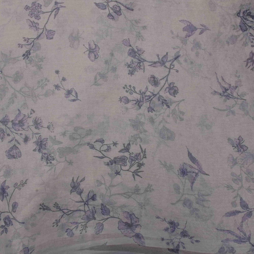 Mercury White Floral Printed Organza Fabric